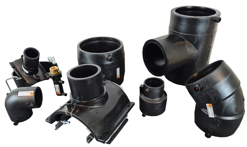 A range of couplers, elbows, tees and tapping tee, saddles, reducers and end caps manufactured by Solo.